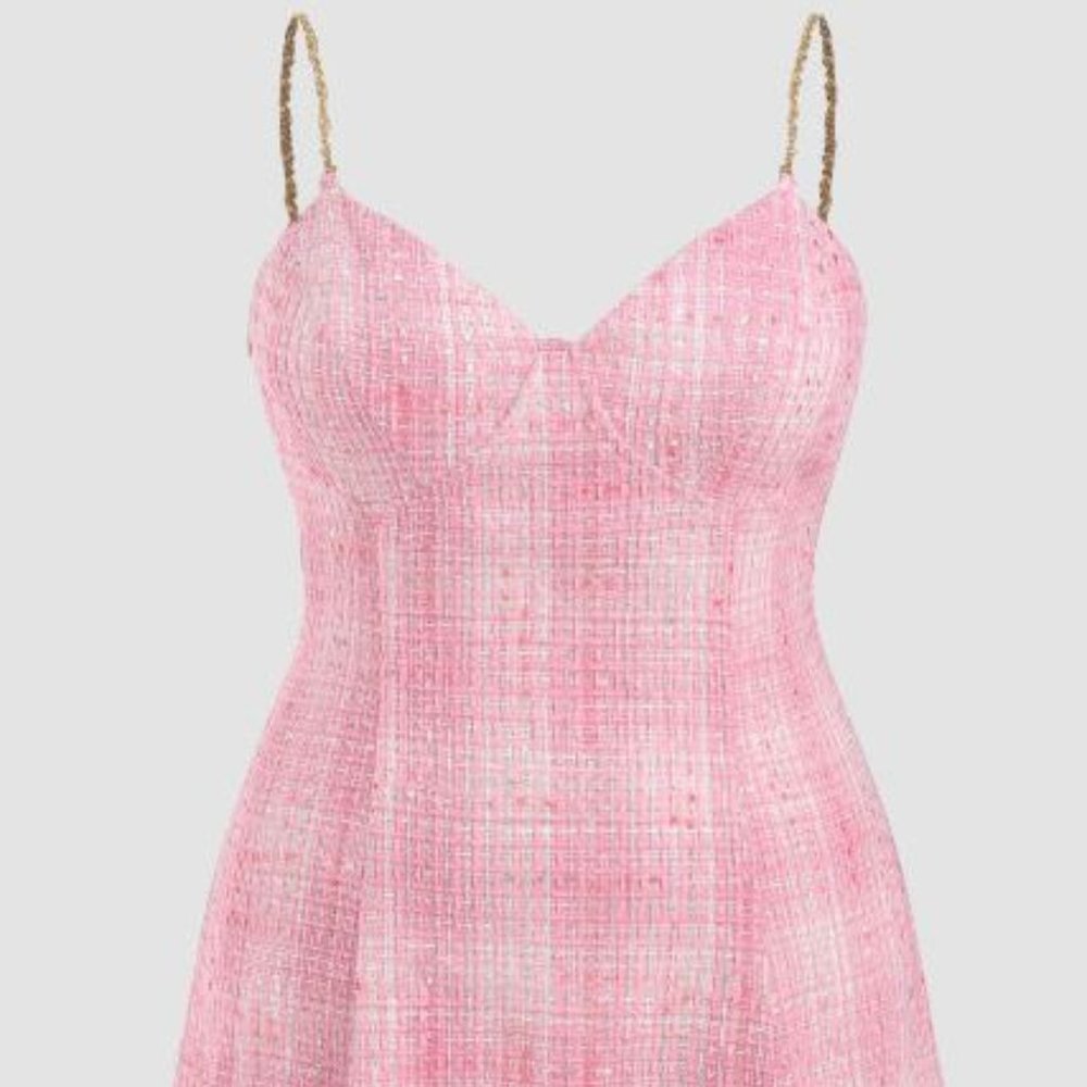 Tweed V-neck Chain Mini Dress